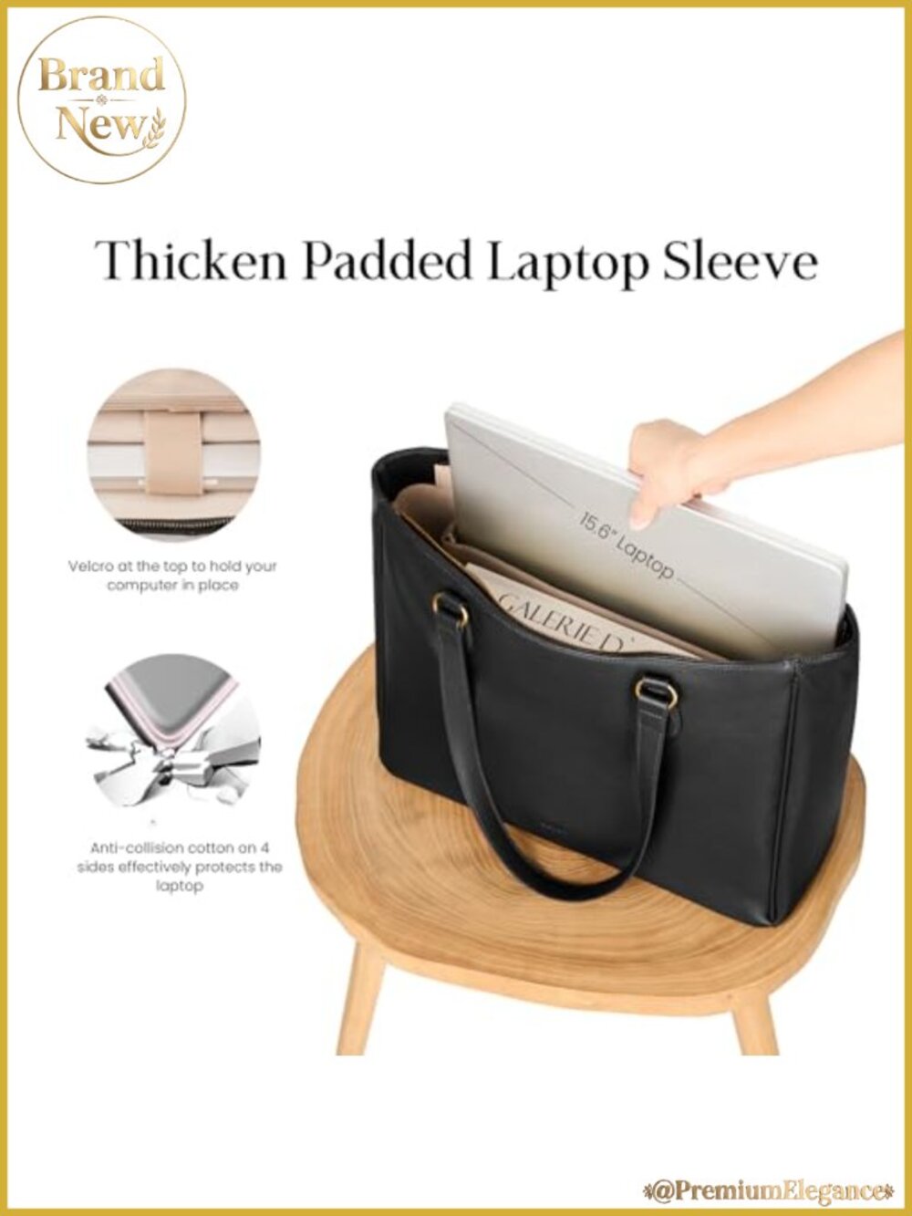 Genuine Leather Work Tote Bag for Women Padded 15.6" Laptop Compartment Large - Picture 2 of 6